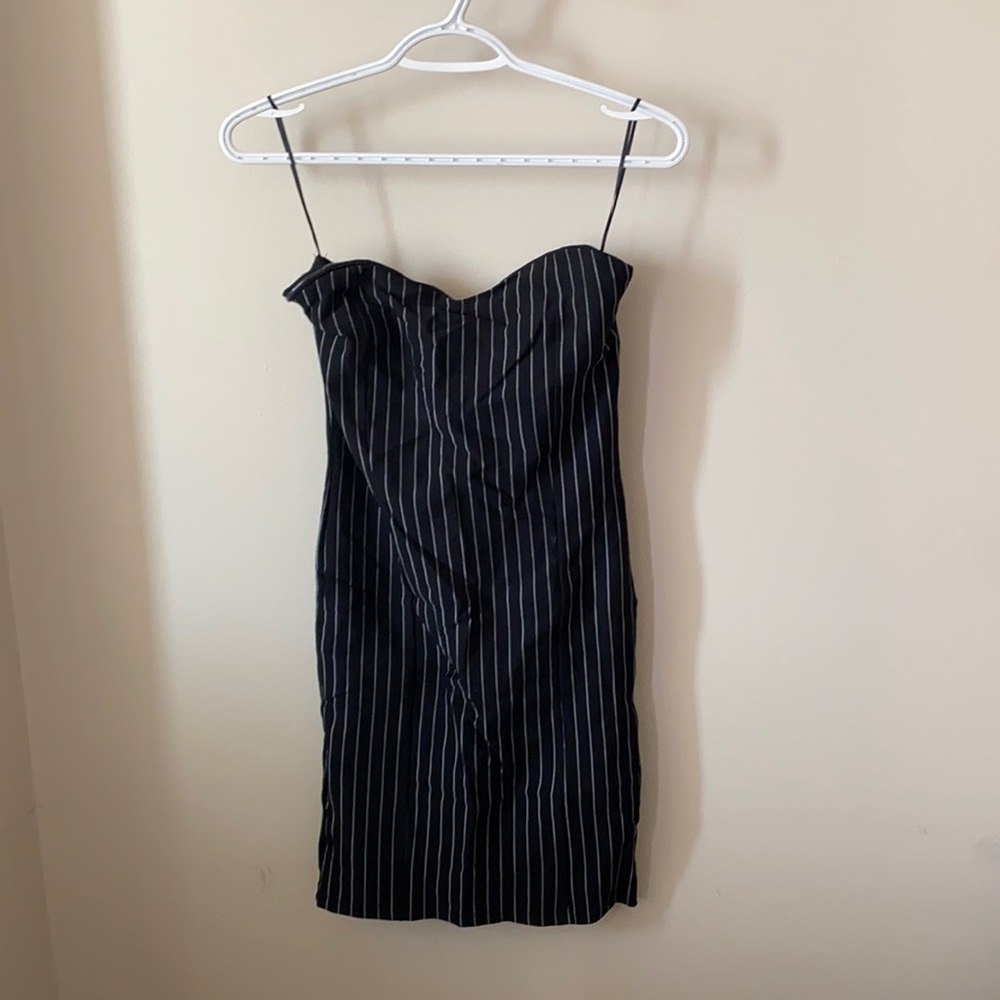 Strapless striped black dress
